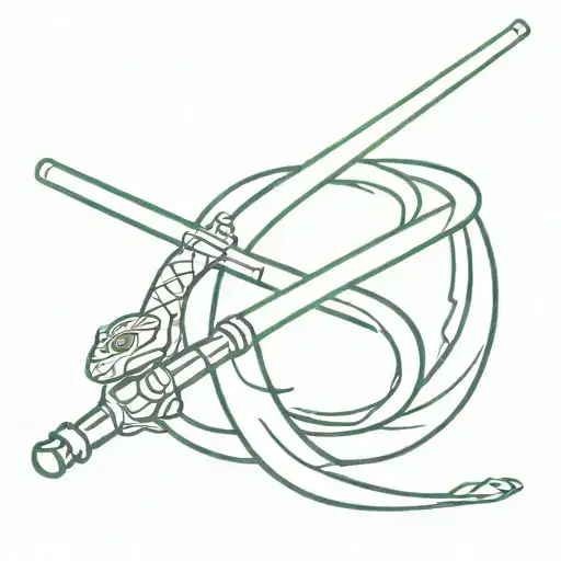 A Minimalist Tattoo Of A Slytherin Snake Intertwined With A Lightsaber From Star Wars