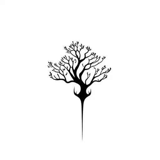 Black Ink Abstract Tree Toad Using Negative Space