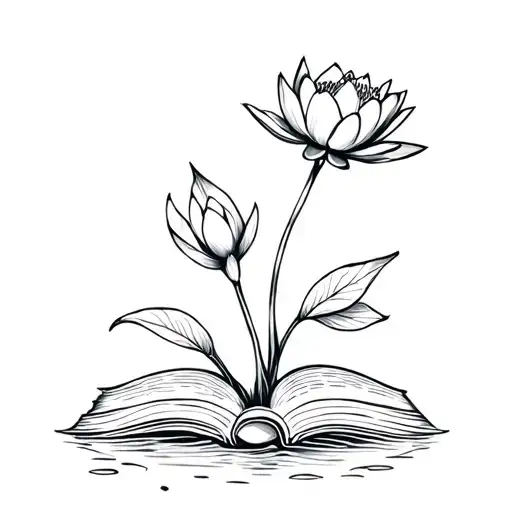 Book With Water Lily Growing Out Of It