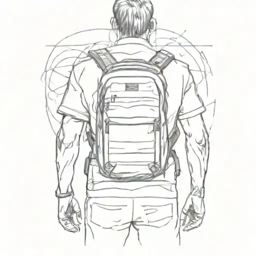Boy From Back With Backpack Holding Straps And Looked Up