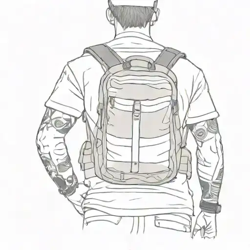 Boy From Back With Small Backpack Holding Straps And Looked Up