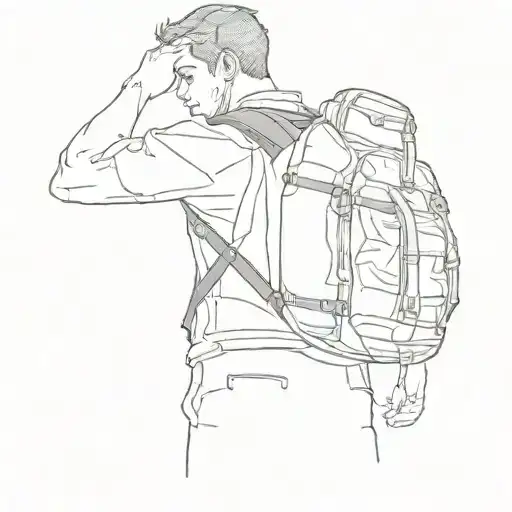 Bold Boy From Back With Small Backpack And Looked Up