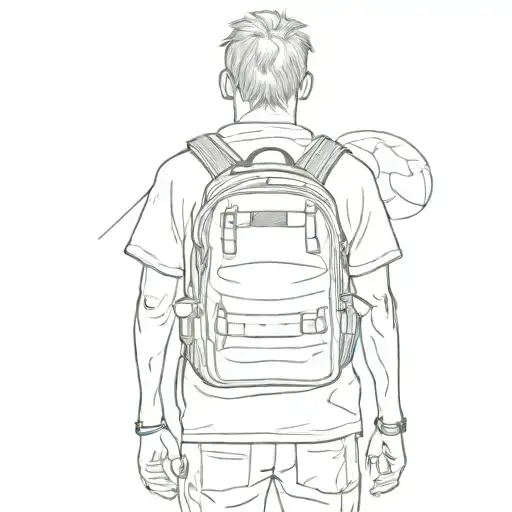 Boy From Back With Small Backpack And His Head Is Turned Up To Looked At Sky