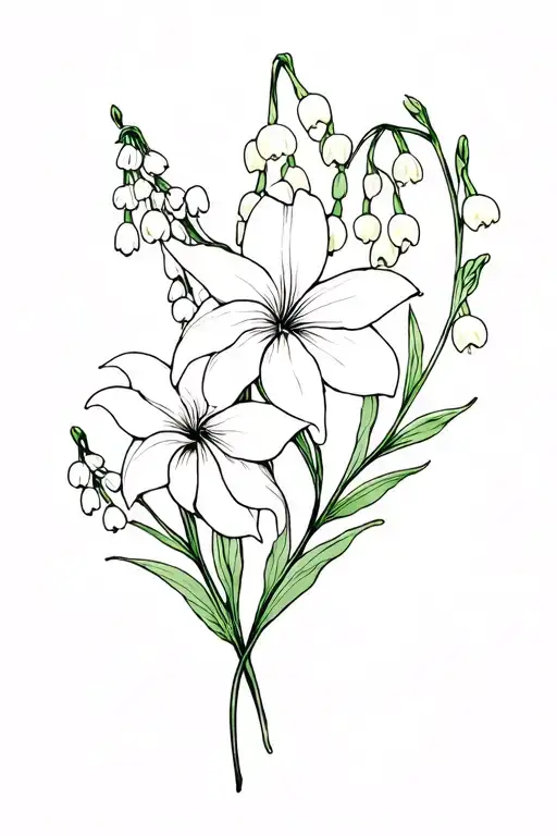 Larkspur And Lily Of The Valley Outlines Only Black Ink
