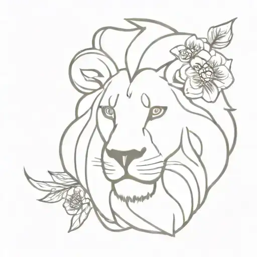 Lion Head With Birth Flowers Of July