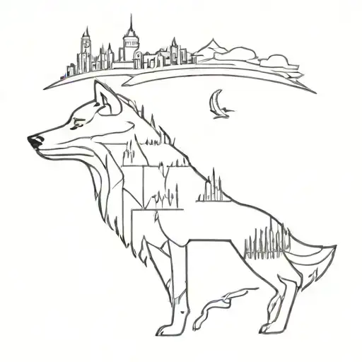 A Wolf Silhouette Made Up Of Various Landmarks From Around The World