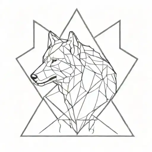 A Geometric Design Incorporating Wolf Silhouettes In Blackwork Style