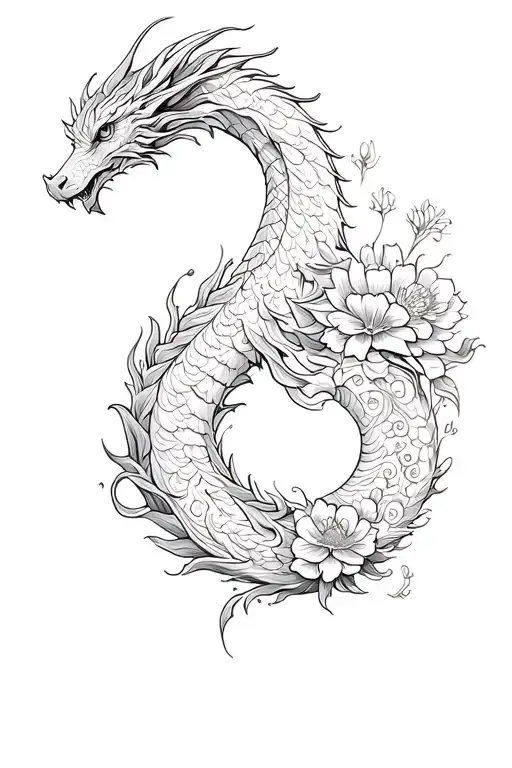 Dragon Made Of Flowers Intertwined