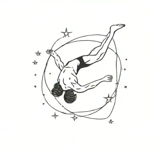 A Minimalist Tattoo Of A Swimmer Diving Into A Starry Night Sky Reflecting On Water