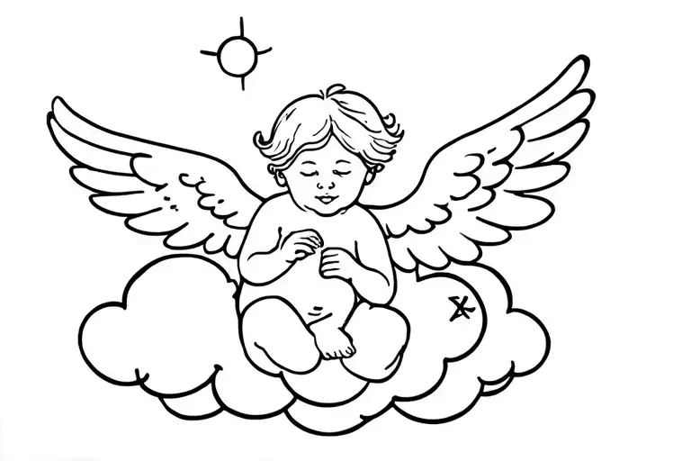 Baby Angel On A Cloud Without A Body With An A Hidden In The Drawing
