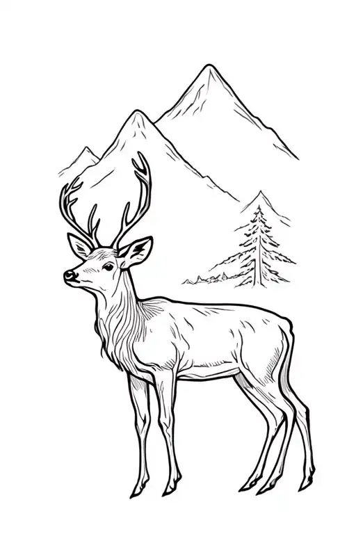 Tattoo Of A Deer In A Mountain Forest