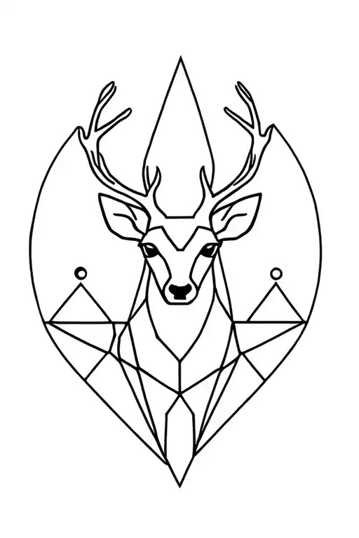 A Geometric Deer With The Symbol Of Fire And Calm