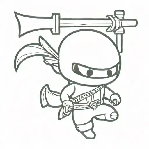 Tatoo Of Small Cartoon Ninja Who Is On The Way To The Mountain