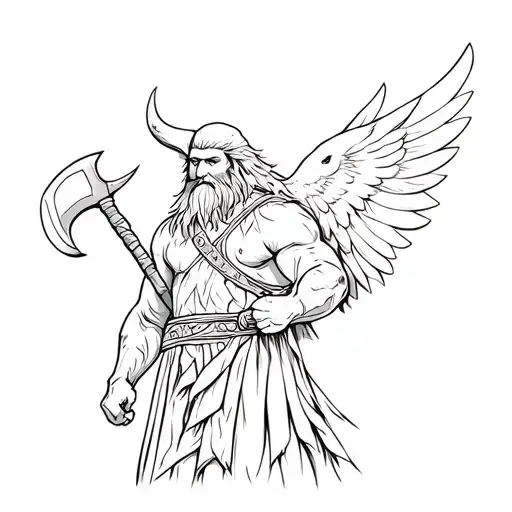 Viking With Axe And Eagle On His Shoulder Realistic