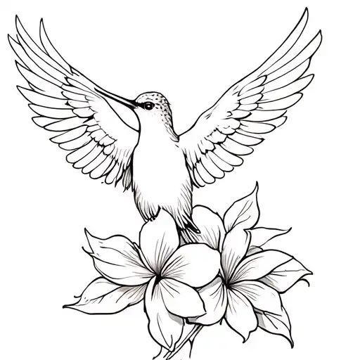 Phoenix Hummingbird With Outstretched Wings And Frangipani Flower