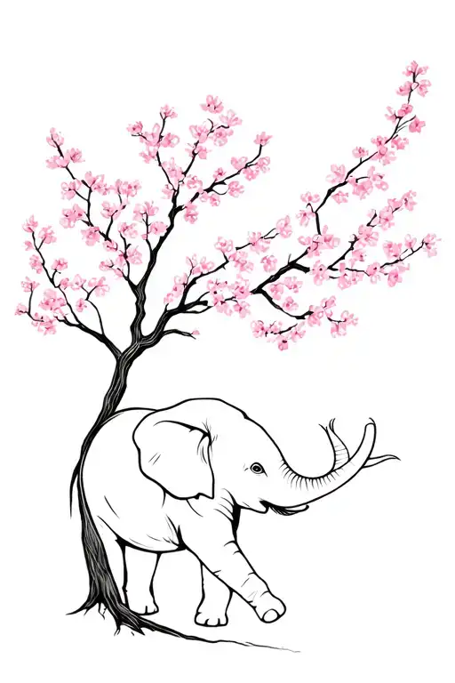Elephant And Cherry Blossom Tree