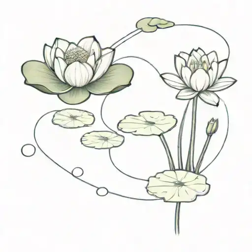 Ripple Water With Lily Pad Cluster And One Lily Away From The Cluster