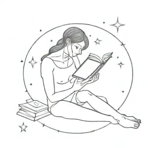 Luna Outline Reading A Book Surrounded By A Constellation Of Taurus Stars