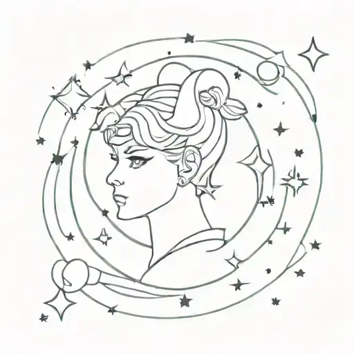 Luna Outline From Sailor Moon Surrounded By A Constellation Of Taurus Stars
