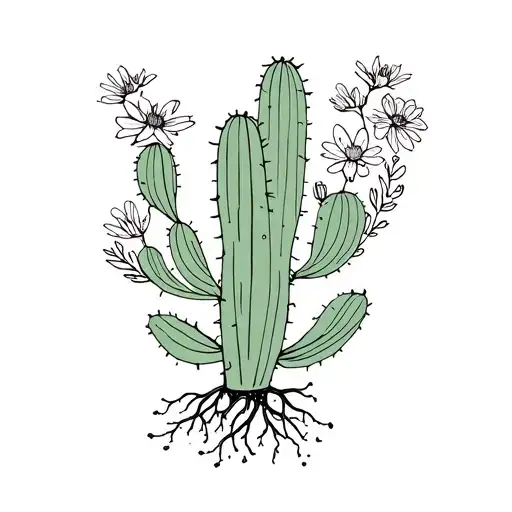 Cactus With Flowers And Roots