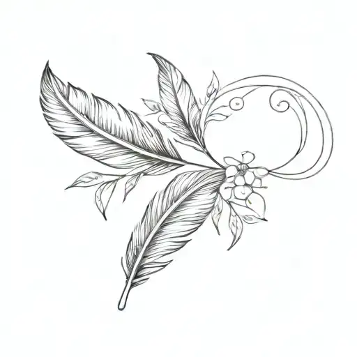 A Minimalist Design Of A Bird Feather Intertwined With Delicate Floral Elements