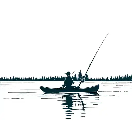 Guy Kayak Fishing On A Lake Surrounded By Trees