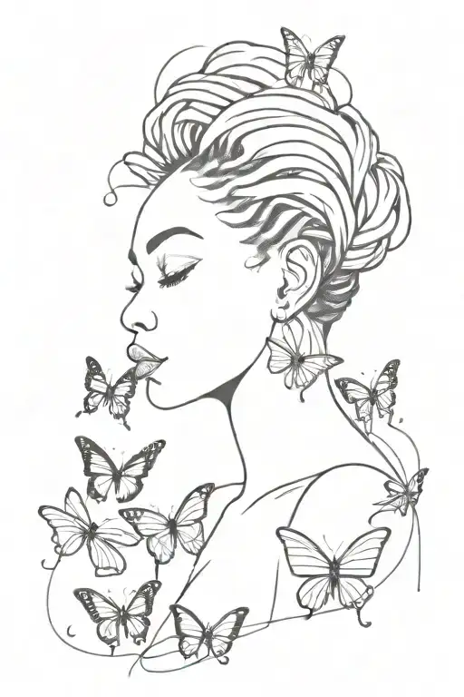 Black Girl With Locs And Butterflies Flying