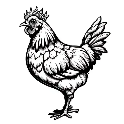 Chicken With Neutral Emotion Wearing Crown With Pattern Design Feathers