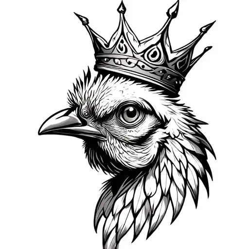 Chicken Head With Neutral Emotion With A Big Crown With Pattern Design Feathers
