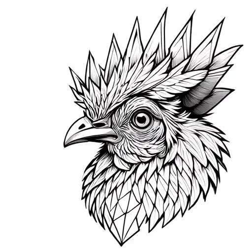 Geometric Chicken Head With Neutral Emotion With A Big Crown With Pattern Design Feathers