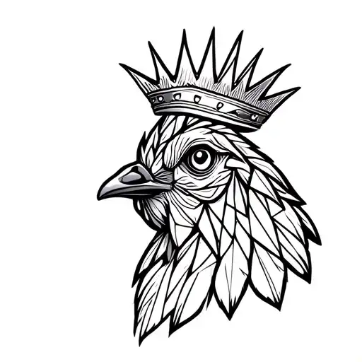 Minimalist Geometric Chicken Head With Neutral Emotion With A Big Crown With Pattern Design Feathers