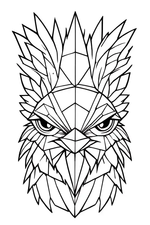 Minimalist Geometric Chicken Head With Neutral Emotion With A Big Crown With Pattern Design Feathers