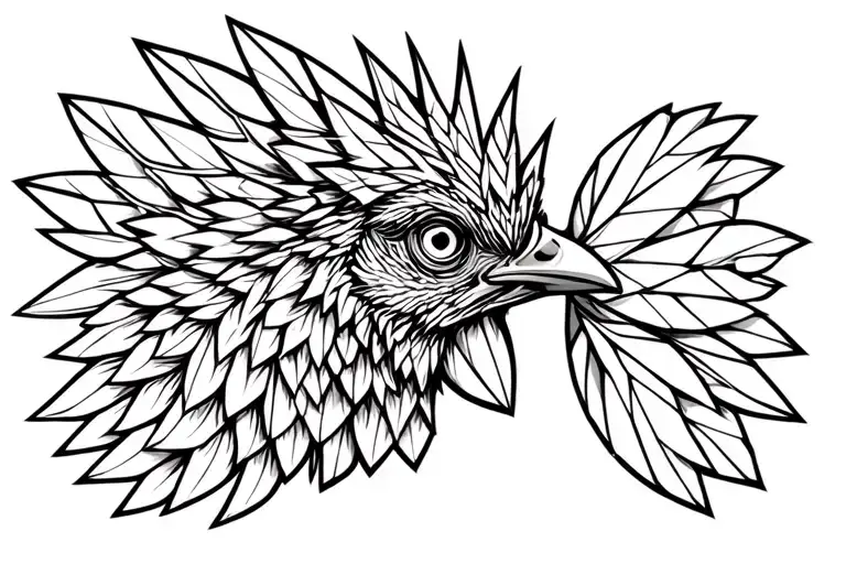 Minimalist Geometric Chicken Head With Neutral Emotion With A Big Crown With Pattern Design Feathers