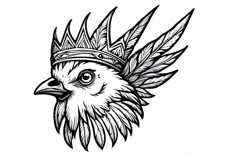 Minimalist Chicken Head With Neutral Emotion With A Big Crown With Pattern Design Feathers