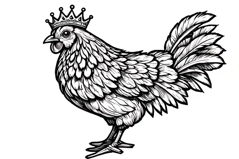 Minimalist Chicken With Neutral Emotion With A Big Crown With Pattern Design Feathers