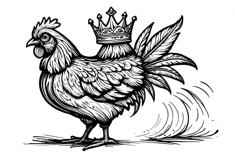 Minimalist Standing Chicken With Neutral Emotion With A Big Crown With Pattern Design Feathers