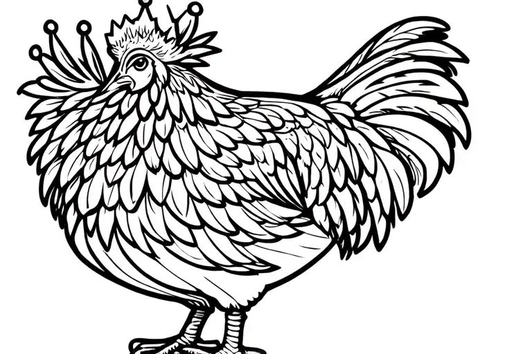 Minimalist Standing Hen With Neutral Emotion With A Big Crown With Pattern Design Feathers