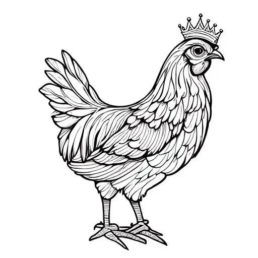 Hen With Pattern Feathers Wearing Crown