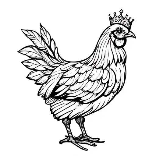 Hen With Pattern Feathers Wearing Crown