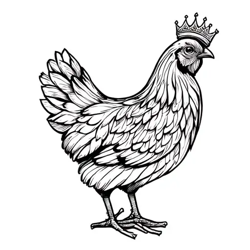 Hen With Pattern Feathers Wearing Crown