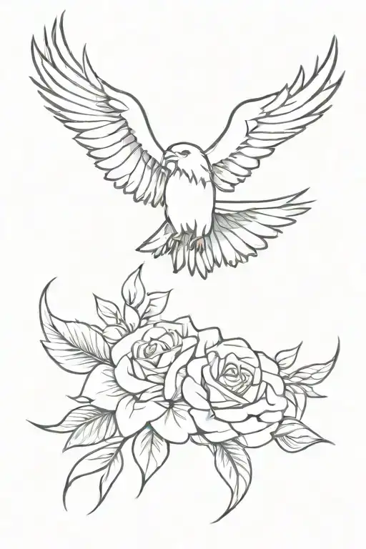 Eagle Wing With Roses On Top And Bottom Half