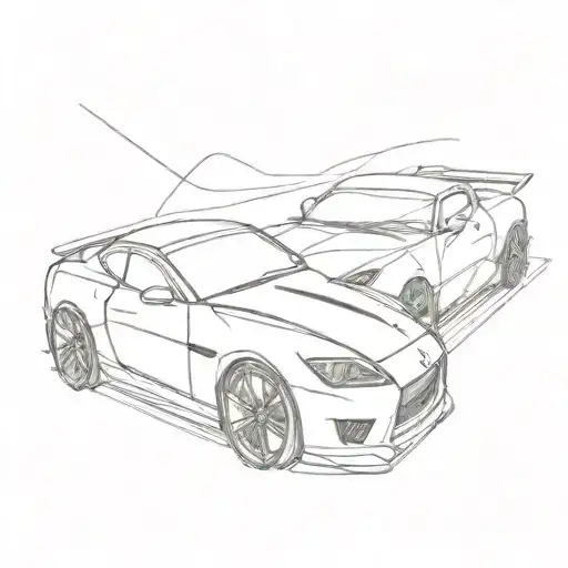 A Minimalist Tattoo Design Of A Sleek Sports Car Racing Across The Client's Arm