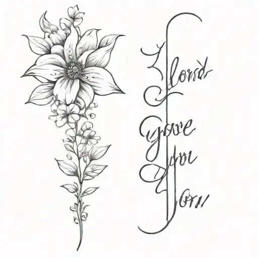 Vertical Spine Tattoo With Flowers Leading Into Cursive Quote I Loved You At Your Darkest