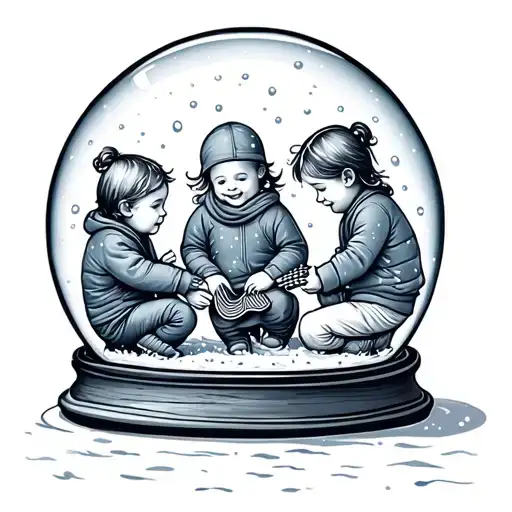 Snowglobe With 3 Kids Playing Simple