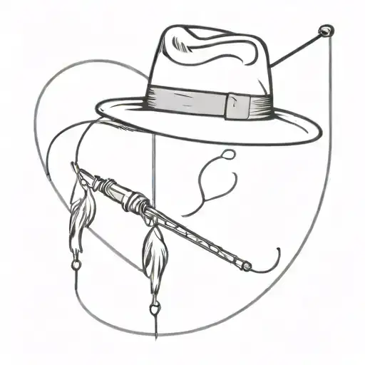 Fedora Hanging Off Heart Shapped Fishing Rod