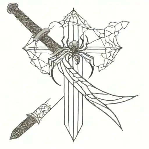 A Medieval Sword With Intricate Spider Web Patterns