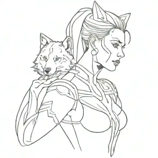 Cyber Girl With Wolf