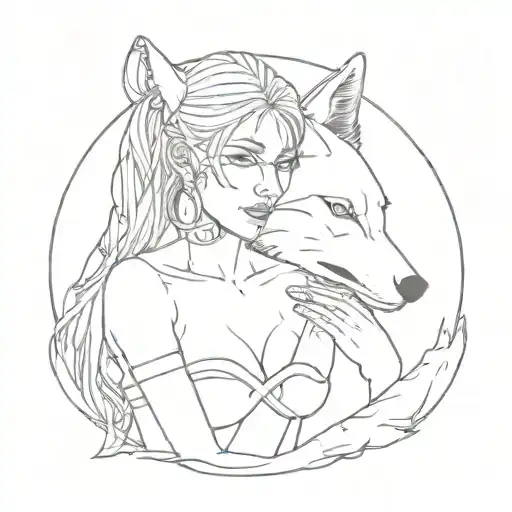 Cyber Girl With Wolf