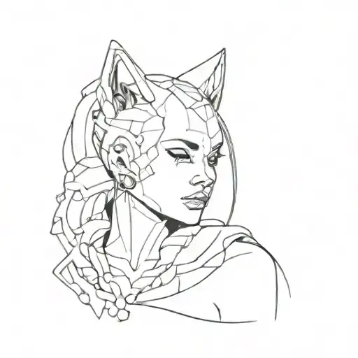 Cyber Girl With Wolf