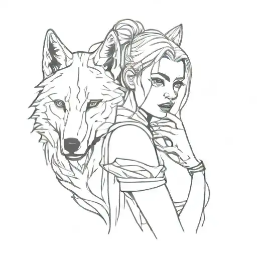 Cyber Girl With Wolf